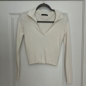 Brandy Melville Cream Ribbed Knit Top